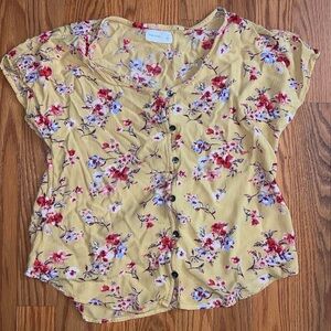 Maurices Orange & Pink Floral Button Front Blouse size small